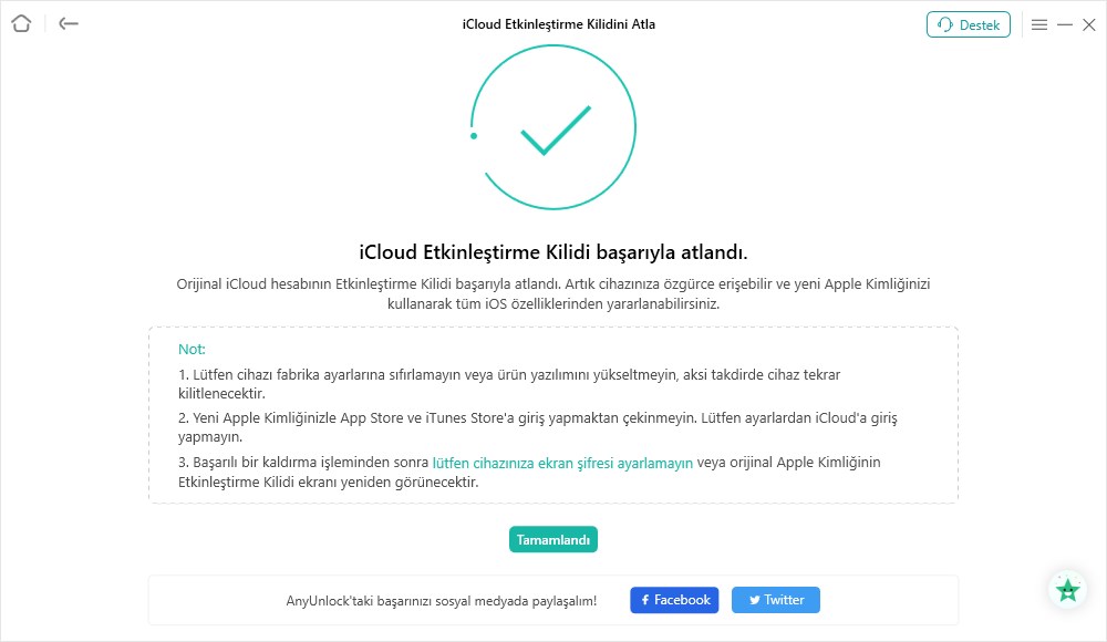 Ekran Parolası Başarıyla Kaldırıldı