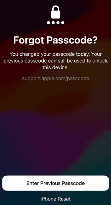 Enter Previous Passcode