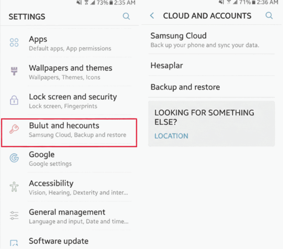Bulut ve Hesaplar'a gidin.