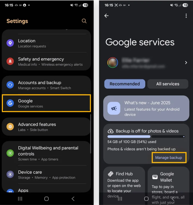 Android Google Backup details ile yedeklenen veri türlerini kontrol etme