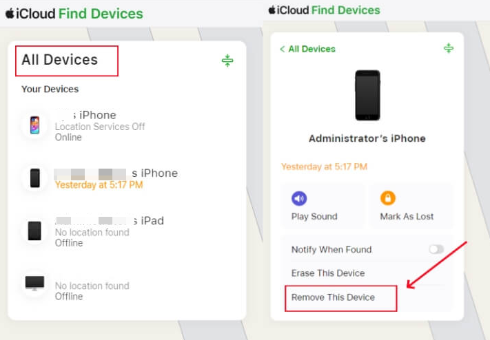 Önceki sahibin iPhone'u iCloud Find üzerinden hesabından kaldırması