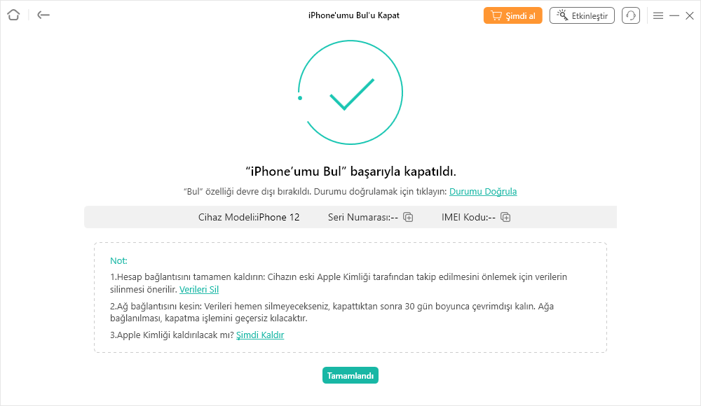 "iPhone'umu Bul" basariyla kapatildl