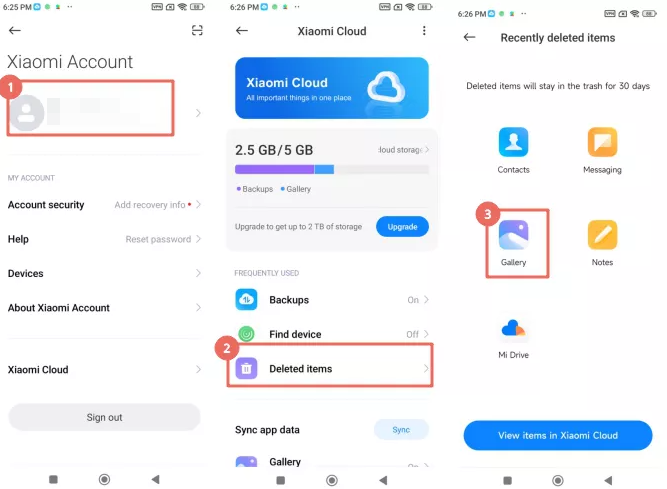 Xiaomi HyperOS Gallery Deleted items silinen fotoğraf geri yükleme
