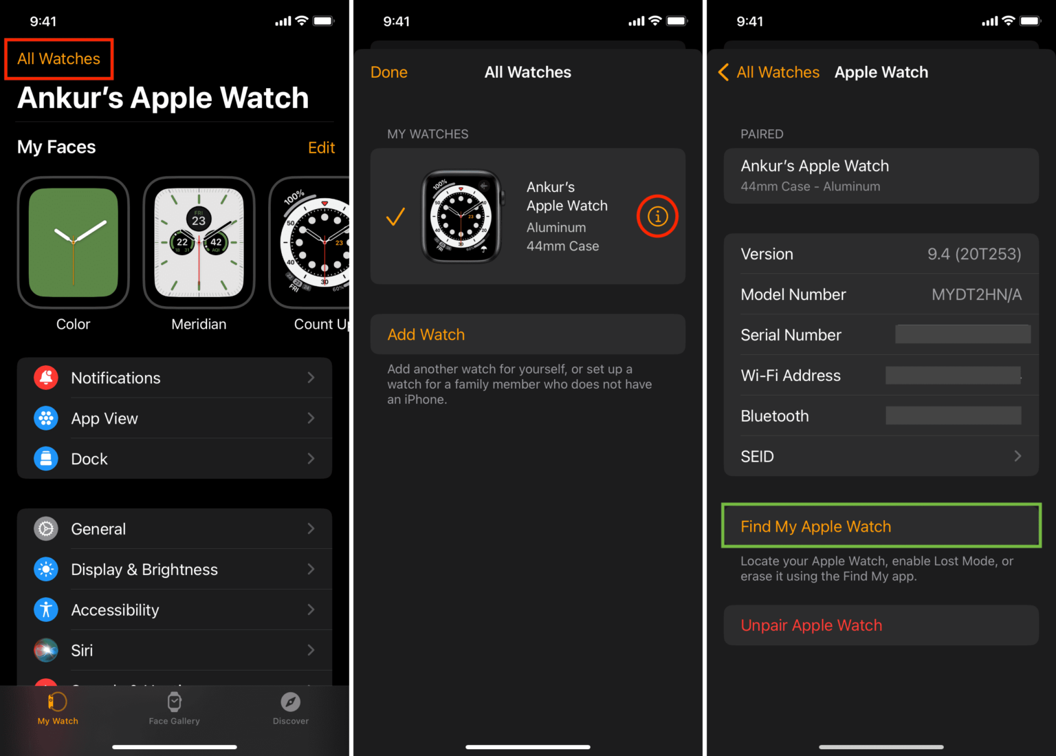 “Apple Watch'umu Bul “u arayın