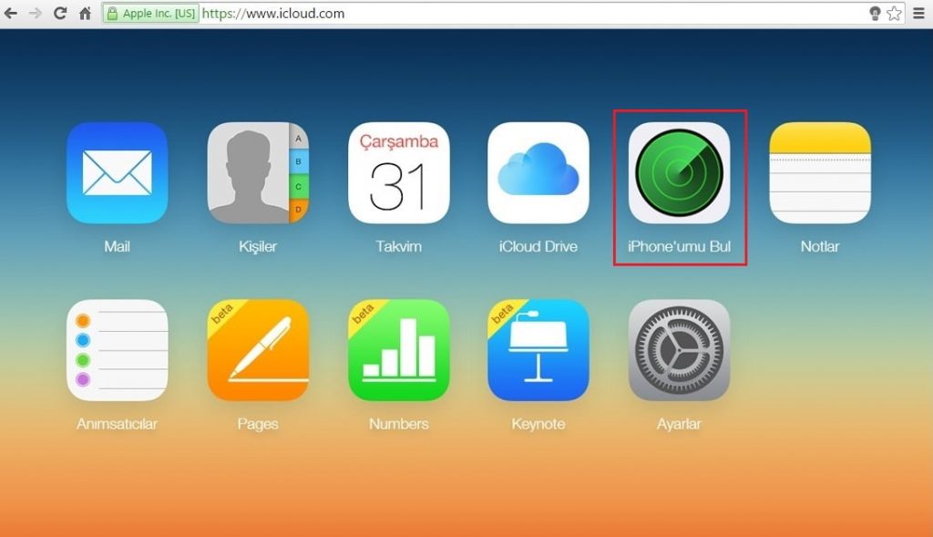 iCloud Web'de iPhone Bul'u kullanma