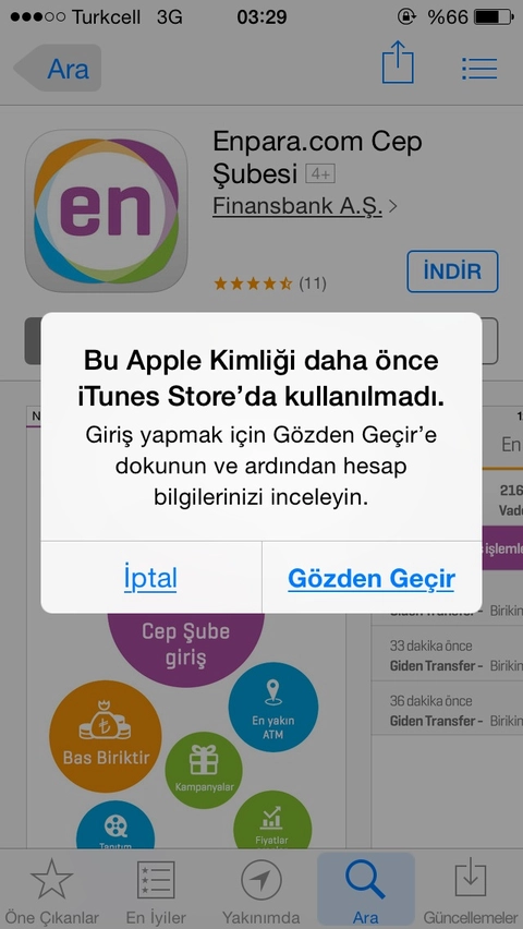 Bu Apple ID, iTunes Store'da henüz kullanılmadı