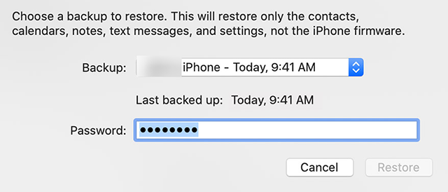 iPhone'da geri yüklemek istediğiniz yedeği seçin